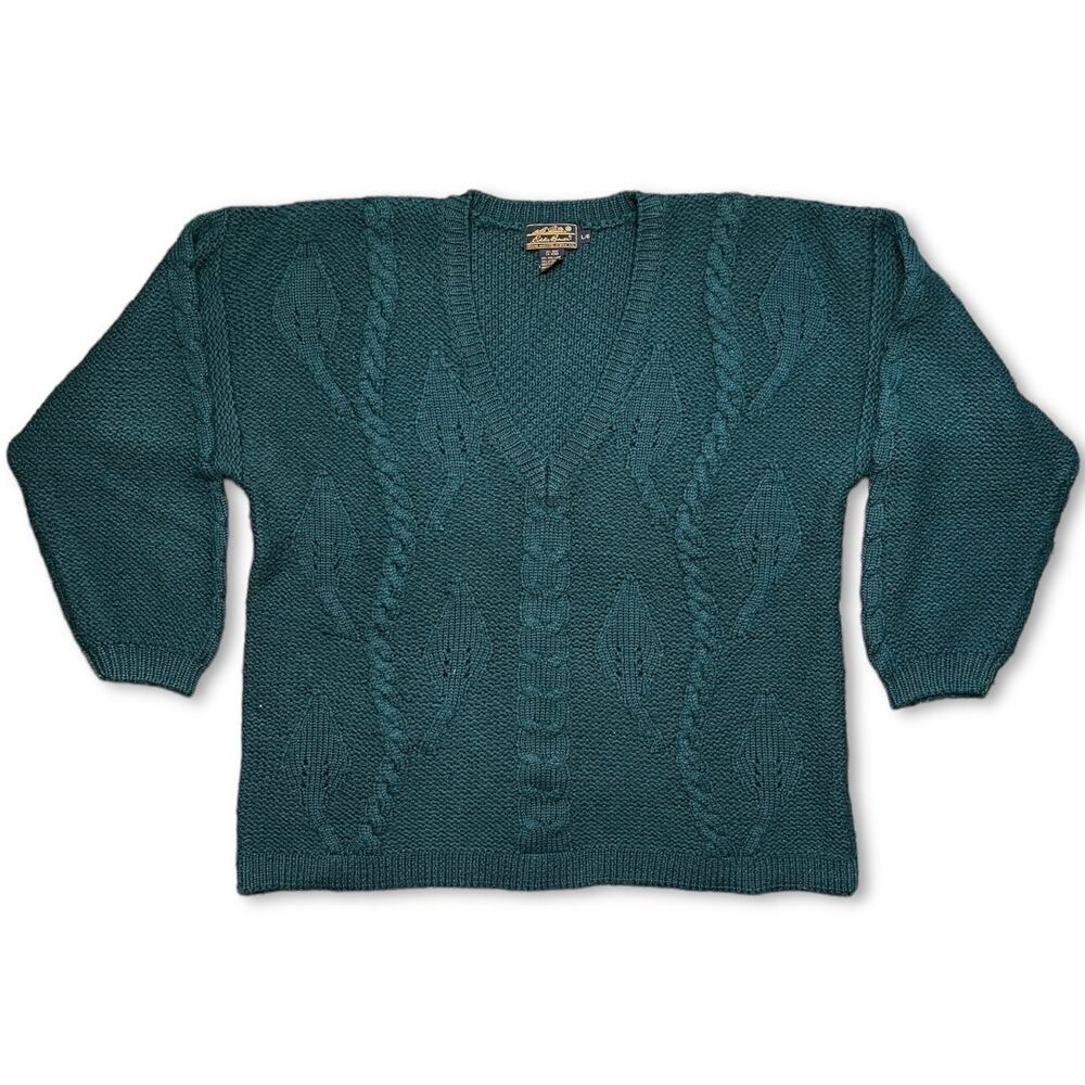 Vintage Chunky Wool Blend Green‎ Grandpa Sweater Large Eddie Bauer